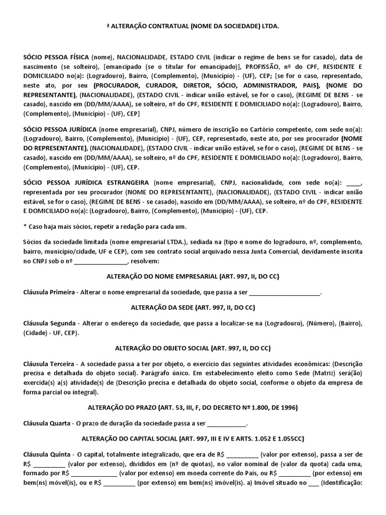 Modelo de Alteracao Contratual | PDF | Direito Privado | Conceitos ...