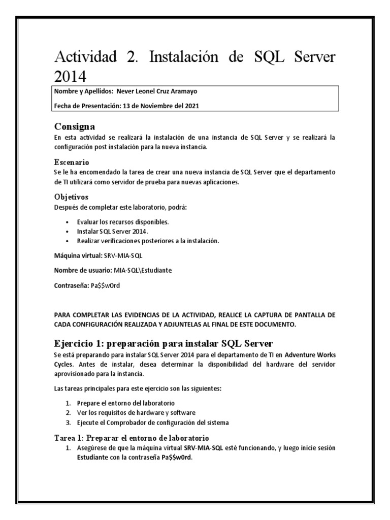 Instalación y Configuración de SQL Server 2014 | PDF | Servidor SQL de ...