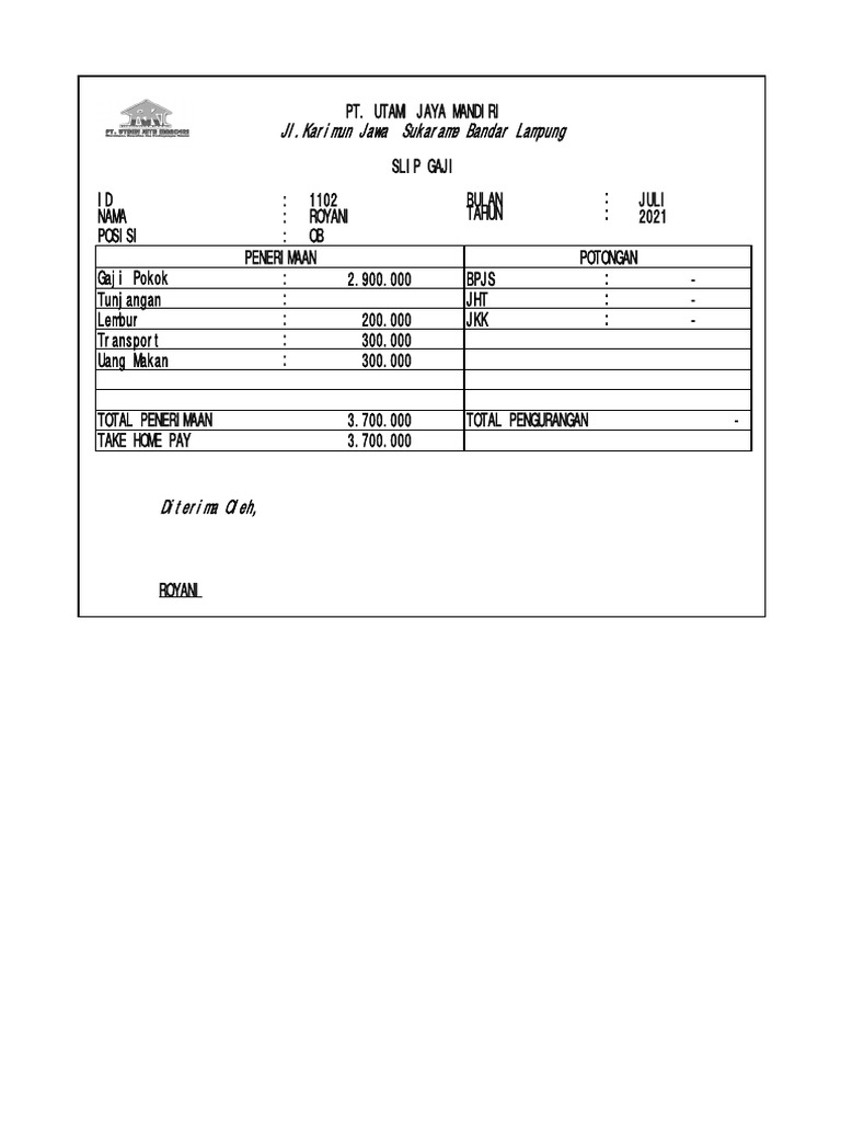 Contoh Slip Gaji Excel PDF