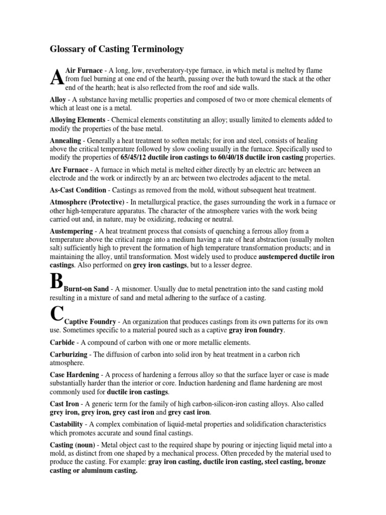 Casting Terminology Glossary | PDF | Casting (Metalworking) | Heat Treating