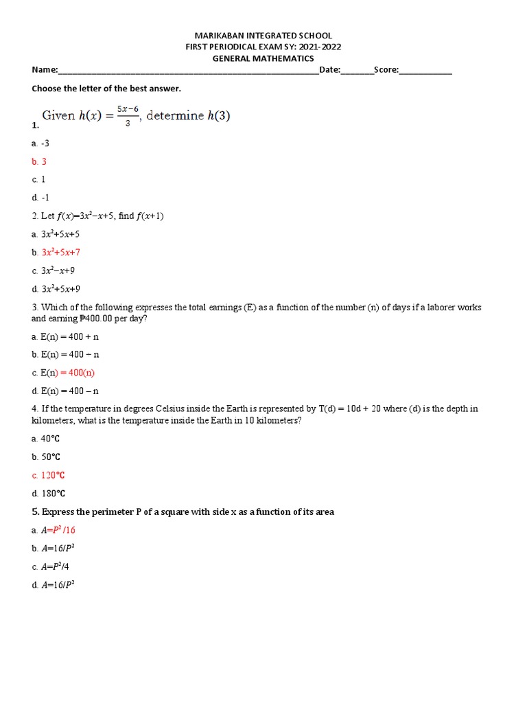 1st PT GEN MATH | PDF | Rational Number | Equations