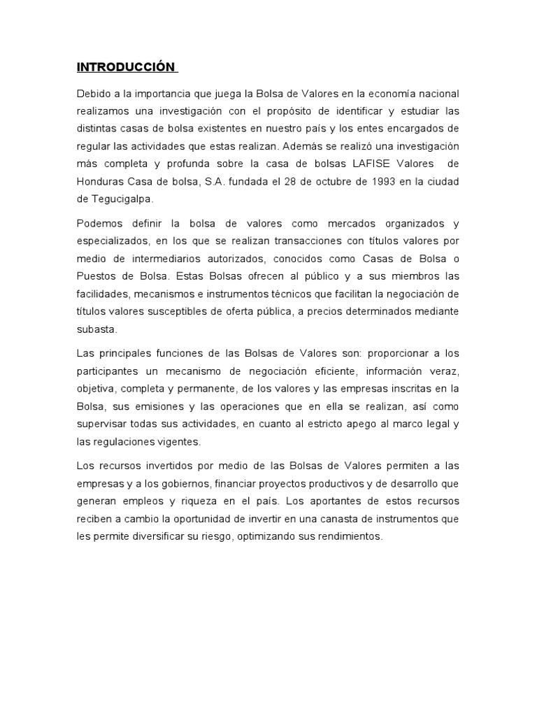 Evolución de la Bolsa de Valores en Honduras | PDF | Bolsa | Honduras