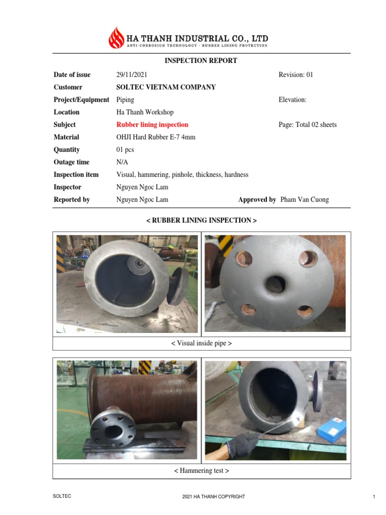 Rubber Lining Inspection Report | PDF