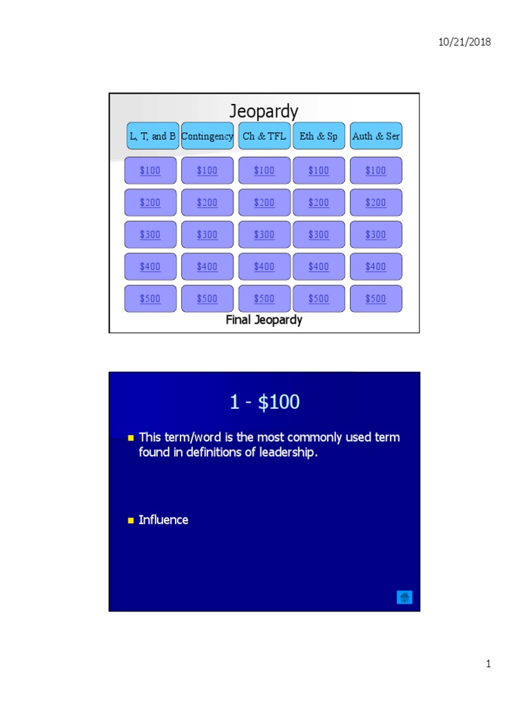 Jeopardy Q and A PDF Leadership Applied Psychology