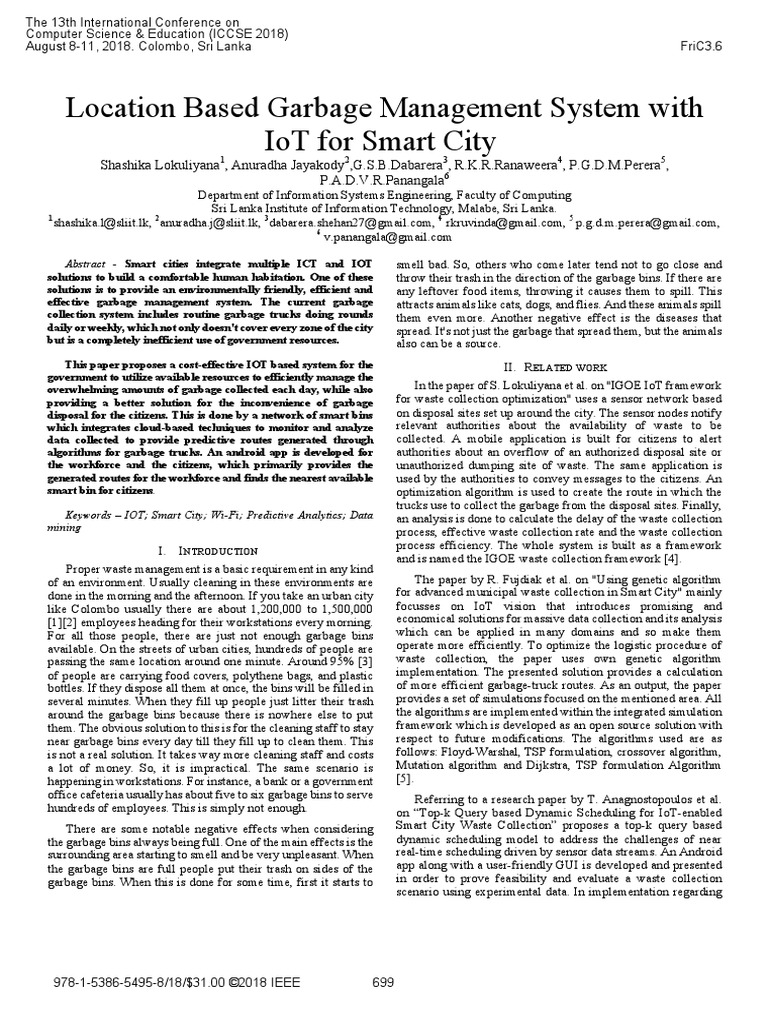 Location Based Garbage Management System With Iot For Smart City | PDF ...