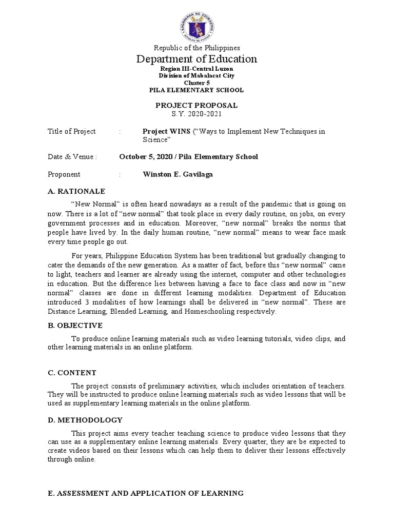 Department of Education: Project Proposal | PDF | Educational ...