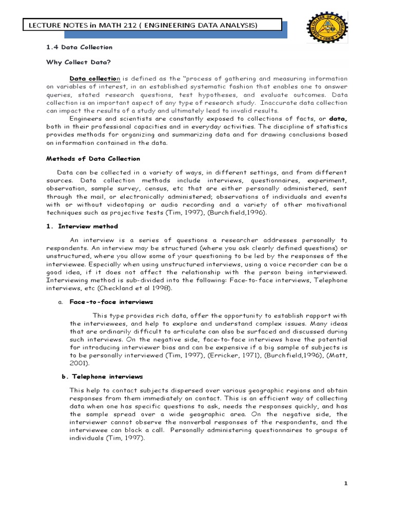 Lectures and Notes MATH 212 (Part 2) | PDF | Survey Methodology | Interview