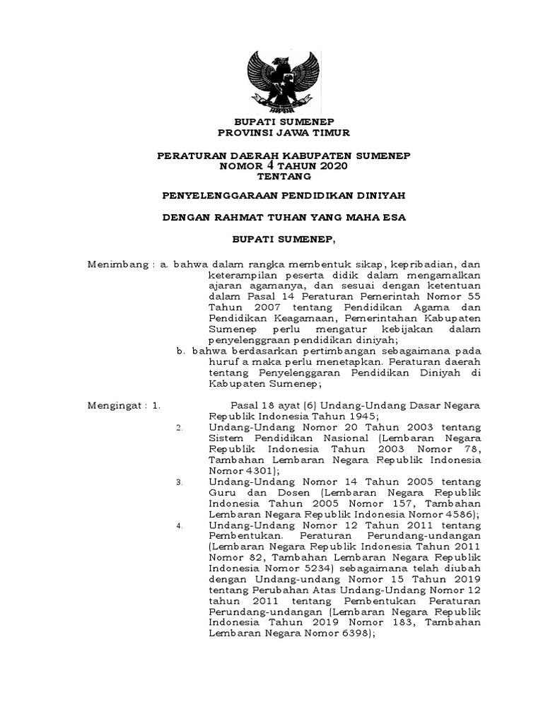 Peraturan Pendidikan Diniyah Sumenep | PDF