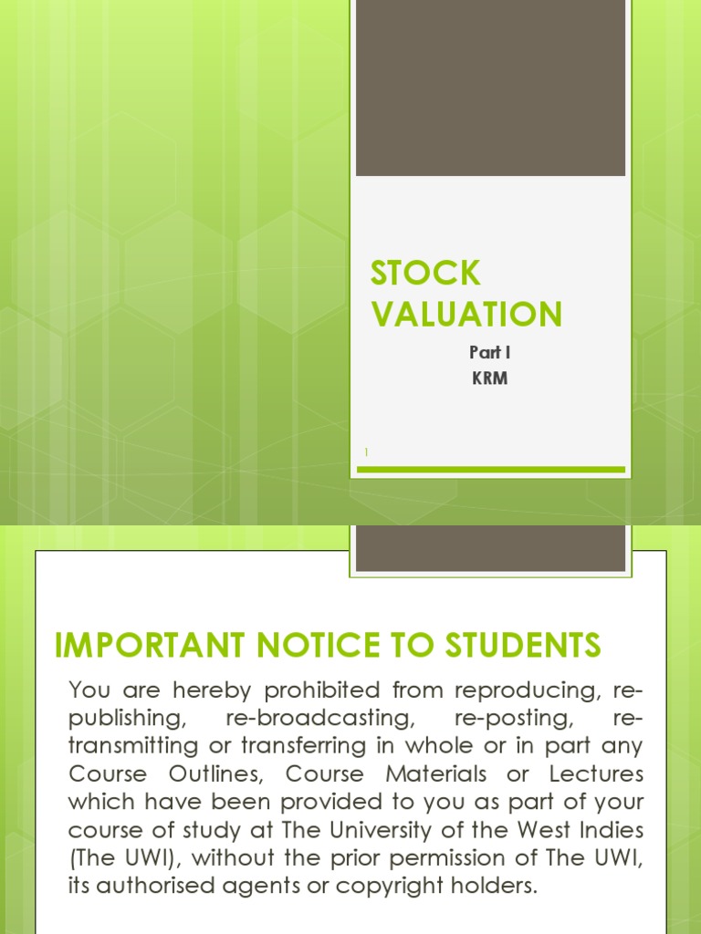 MGMT2023 Lecture 7 STOCK VALUATION - Parts I, II III | PDF | Stocks |  Preferred Stock
