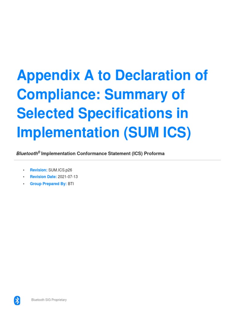 Appendix A To Declaration of Compliance: Summary of Selected ...