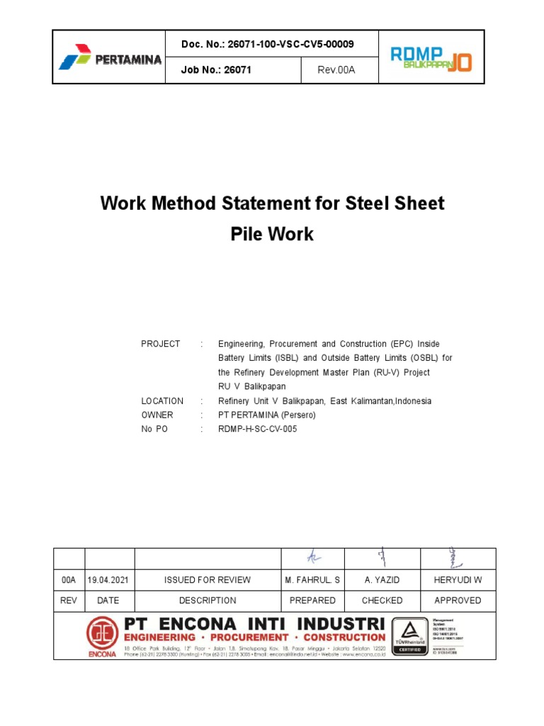 26071-100-VSC-CV5-00009 - Method Statment of Sheet Pile 00A | PDF ...