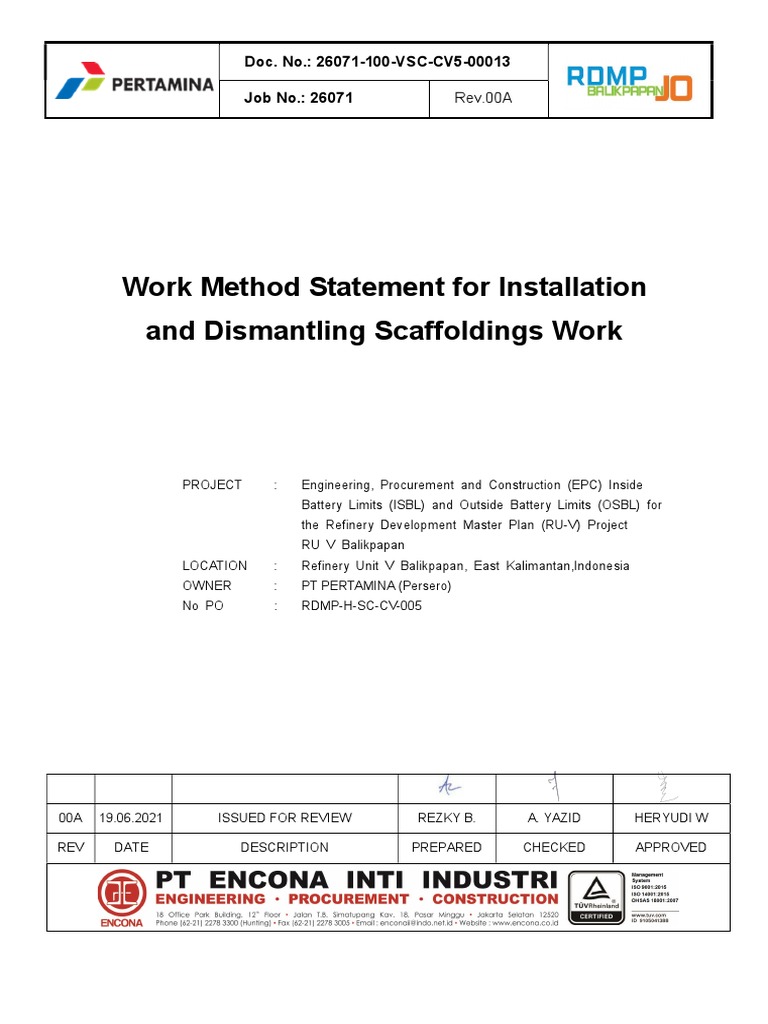 Scaffold Installation Method Statement | PDF | Scaffolding