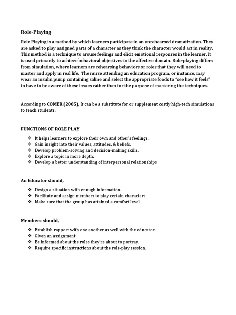 RolePlaying Functions of Role Play PDF Learning Attitude (Psychology)