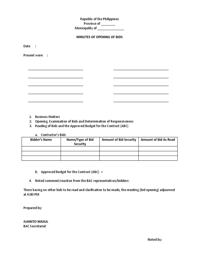 Minutes of Opening of Bids | PDF