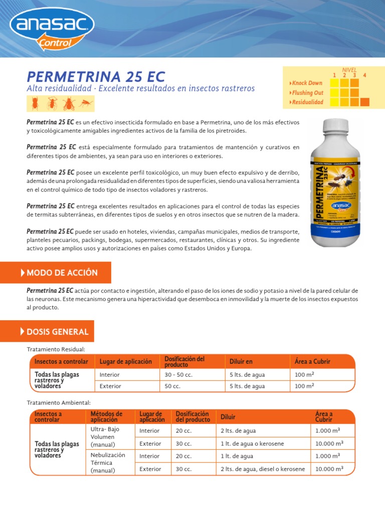 Permetrina 25 EC: Insecticida Eficaz y Dosis | PDF | Química