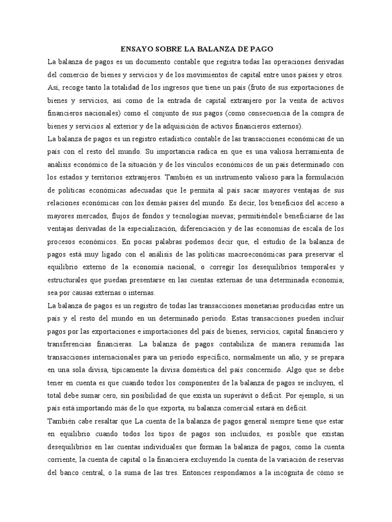 Ensayo Sobre La Balanza de Pago PDF Balance de pagos Macroeconómica