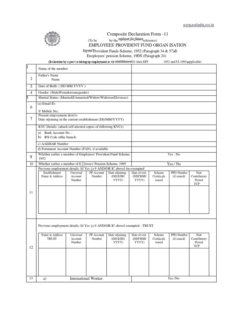 Form 11 EPFO | PDF | Government And Personhood | Government