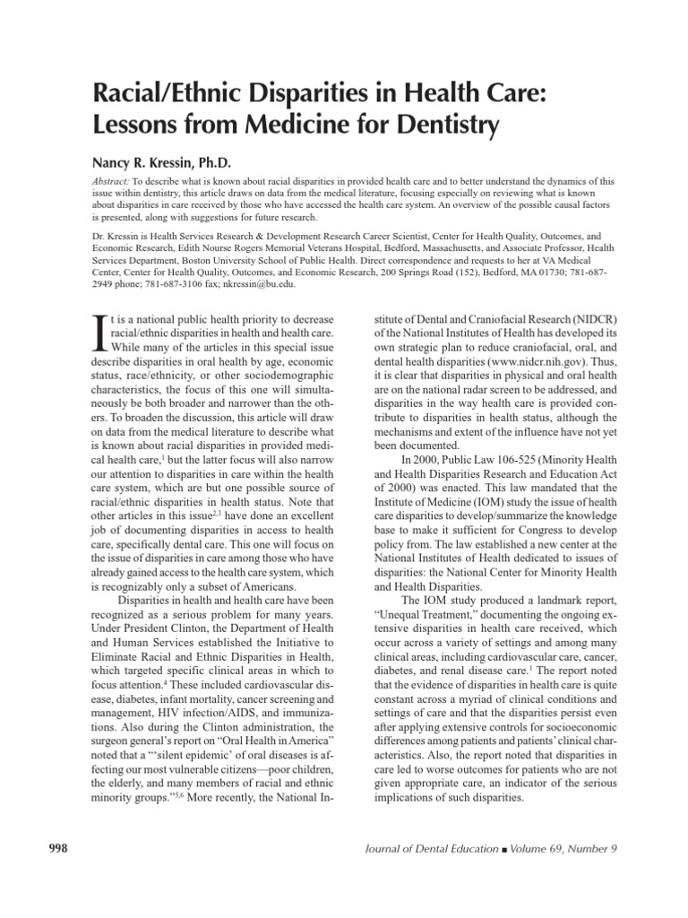 Racial Disparities in Dental Care Explained | PDF | Dentistry | Health Care