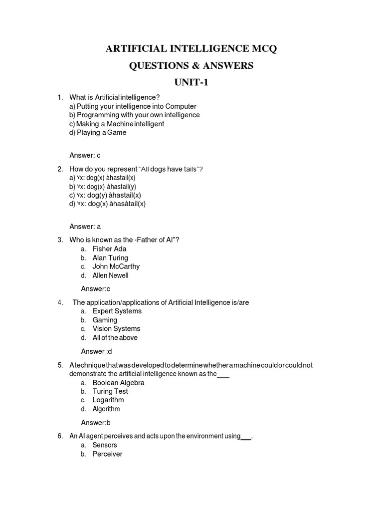 Ai ML MCQ Combined | PDF | First Order Logic | Artificial Intelligence
