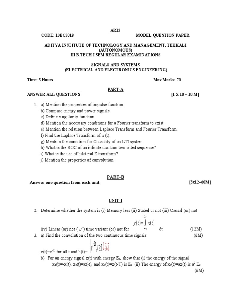 Signals and Systems Exam Paper | PDF | Functions And Mappings | Applied ...
