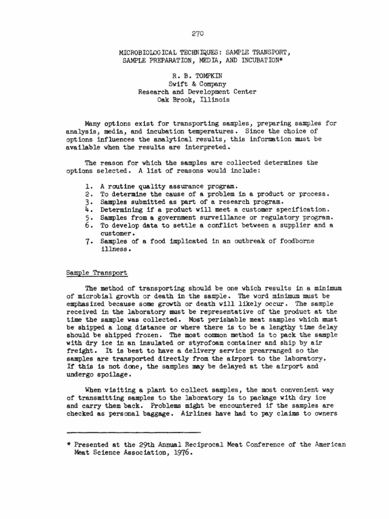 Microbiological Techniques Sample Transport Sample Preparation Media
