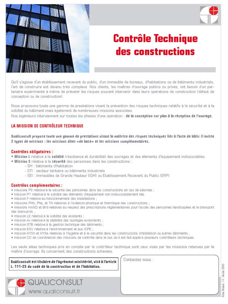 Missions de Contrôle Technique Bâtiment | PDF | Sécurité | Entrepreneur ...