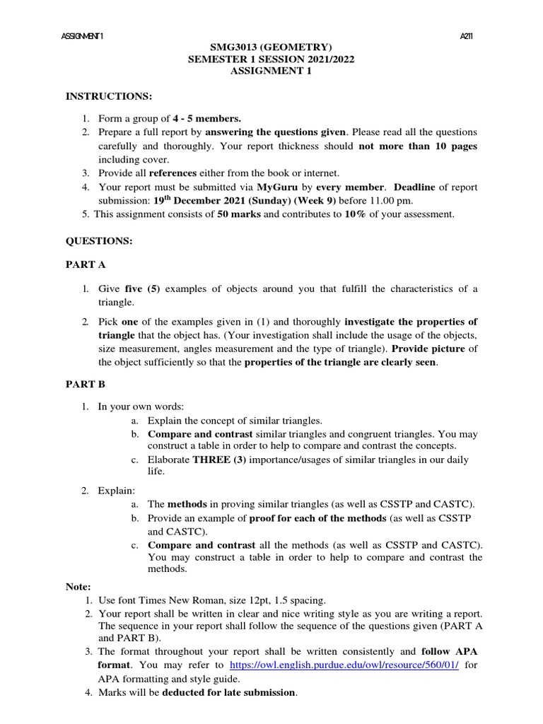 Example Assignment Question Geometric | PDF | Triangle | Geometry