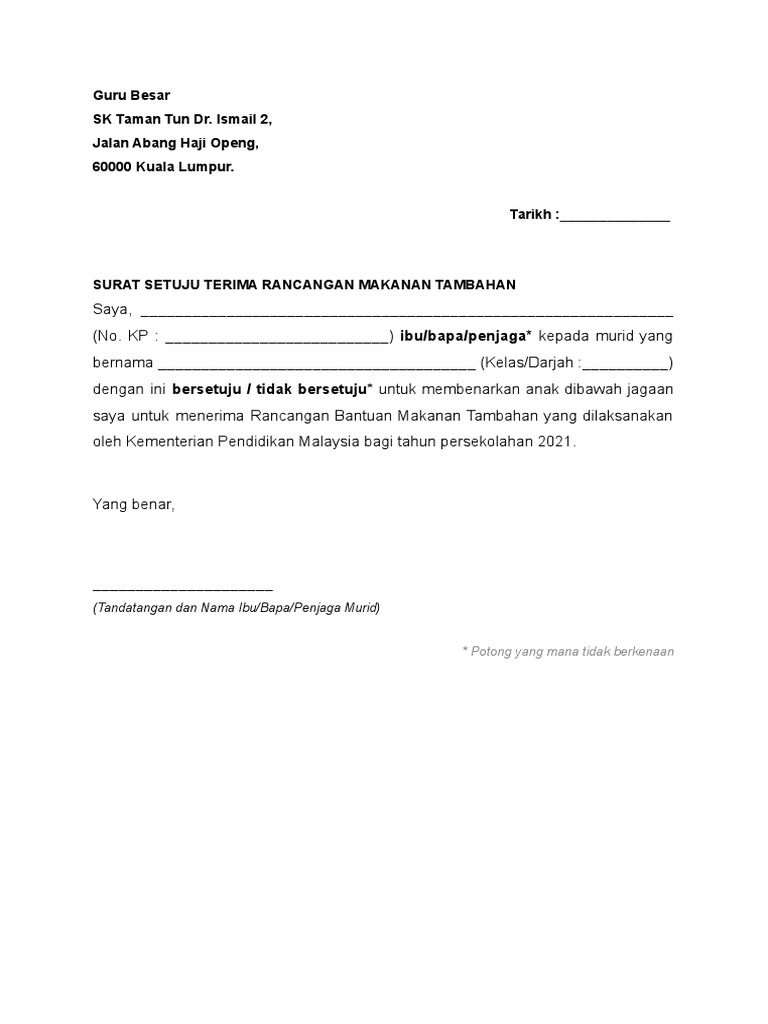 Surat Setuju RMT | PDF