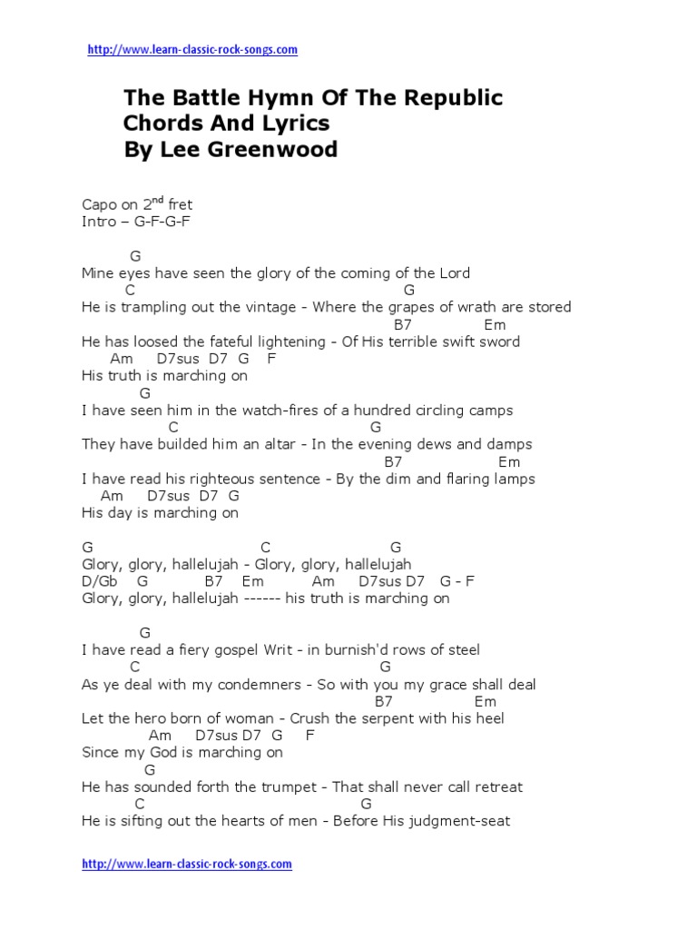 The Battle Hymn of The Republic Chords and Lyrics by Lee Greenwood | PDF