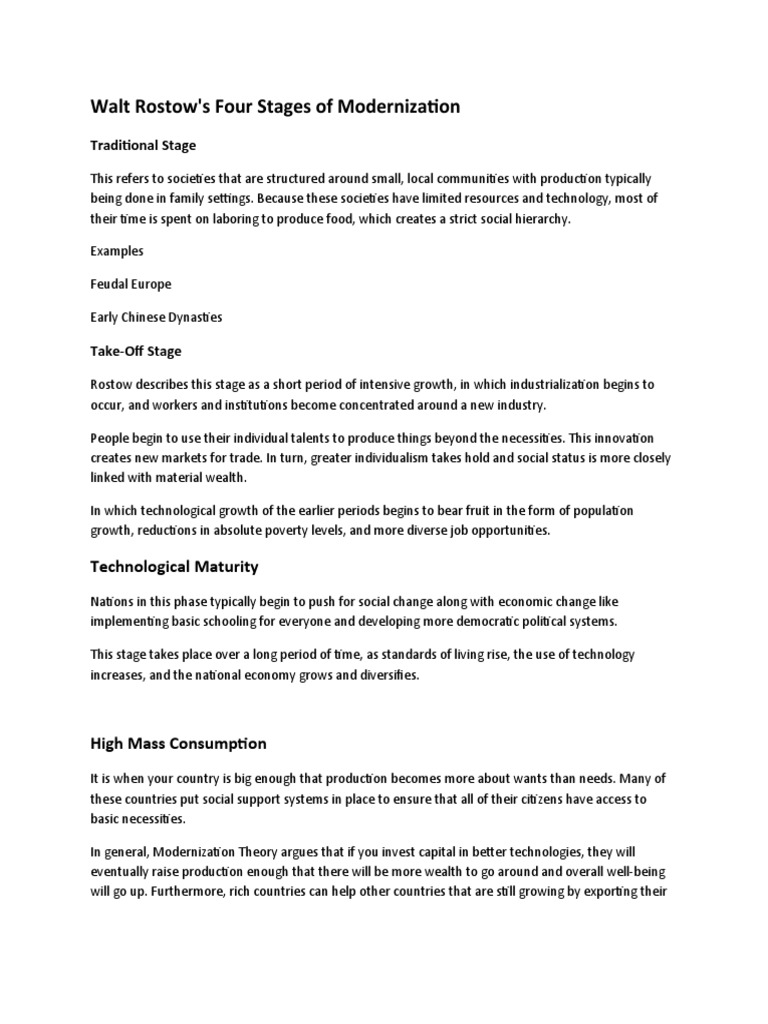 Walt Rostow Four Stages Of Modernization Pdf Modernization Theory
