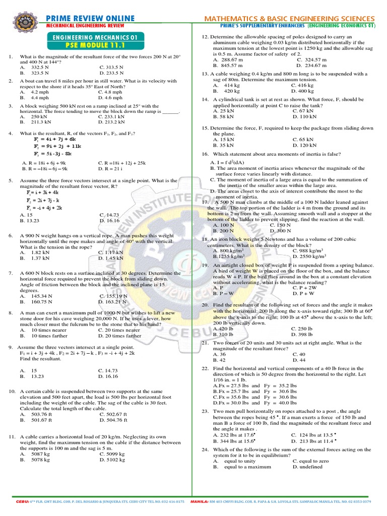Mechanical Engineering Mechanics Review | PDF | Force | Weight