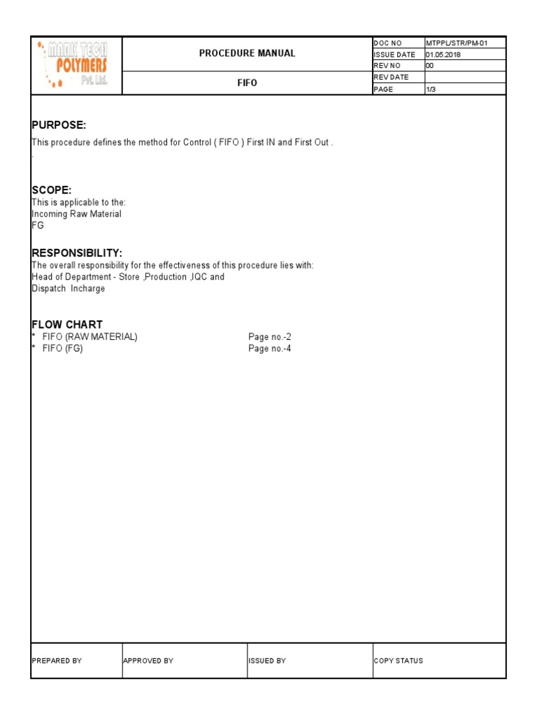 Purpose:: Procedure Manual Fifo | PDF