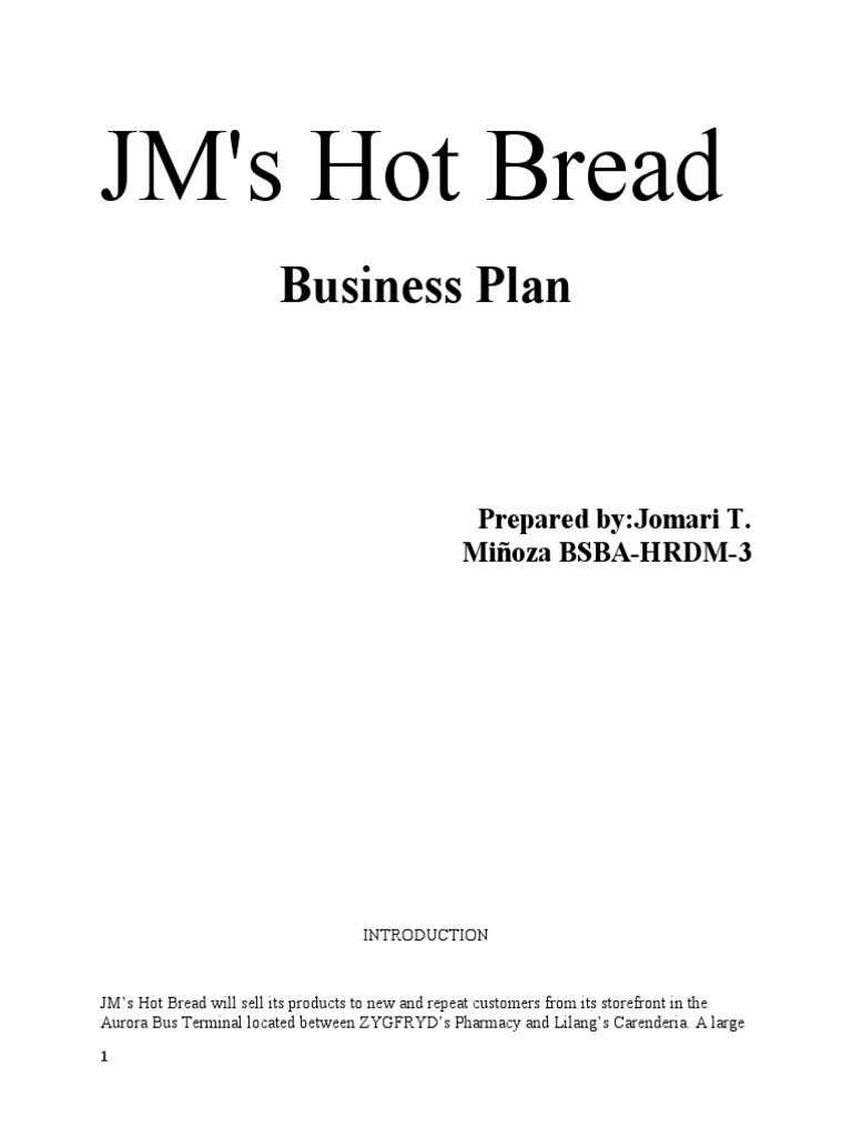 JM's Hot Bread Business Plan PDF Baking Breads