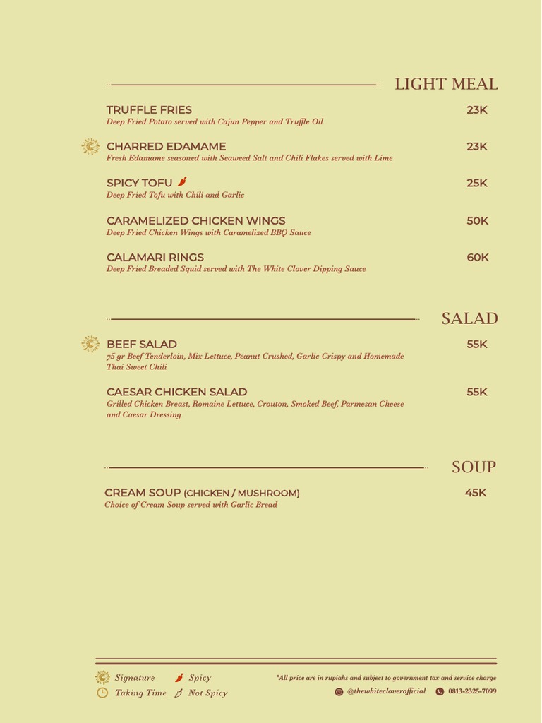 Reguler Menu The White Clover | Descargar gratis PDF | Tomato Sauce | Salad