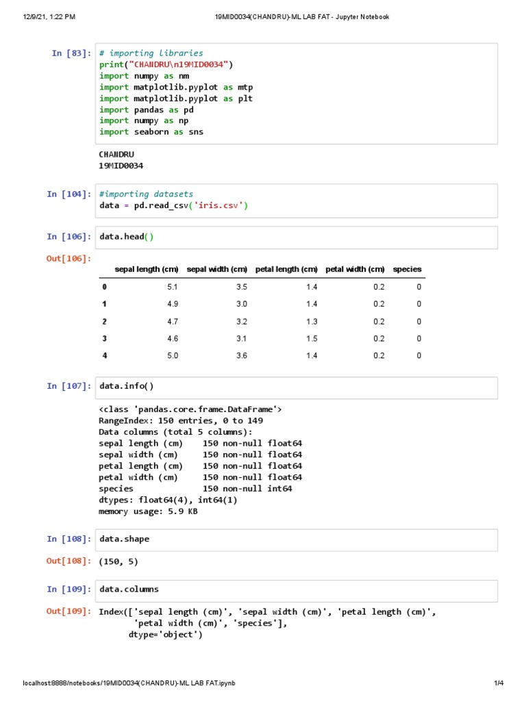 19MID0034 (CHANDRU) ML LAB FAT Jupyter Notebook PDF Accuracy
