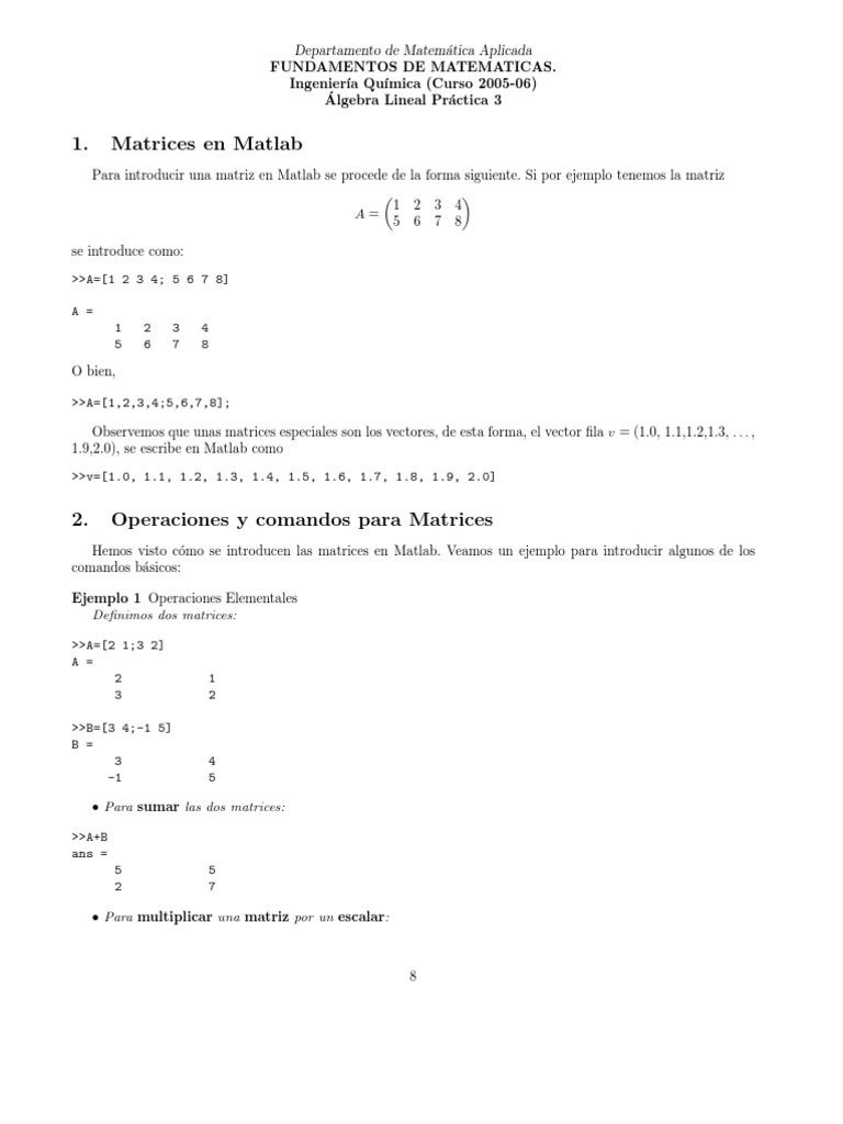 Matrices Con Matlab | PDF | Matriz (Matemáticas) | Determinante