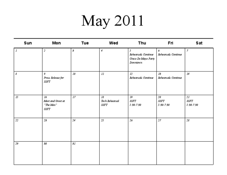 SSFS May 2011 Calendar | PDF