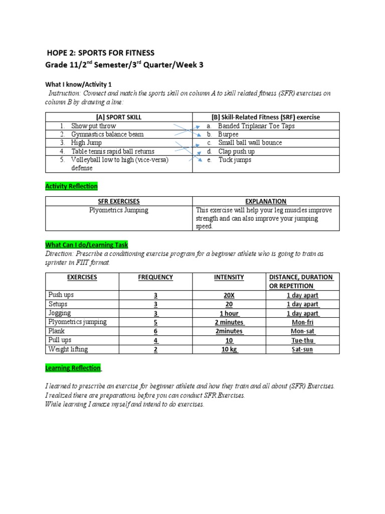 Hope 2: Sports For Fitness Grade 11/2 Semester/3 Quarter/Week 3 | PDF