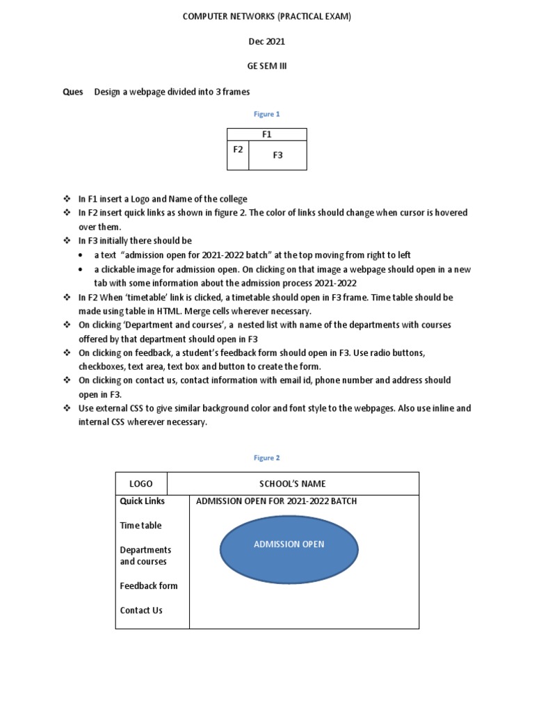 Ques Design A page Divided Into 3 Frames Admission Open PDF