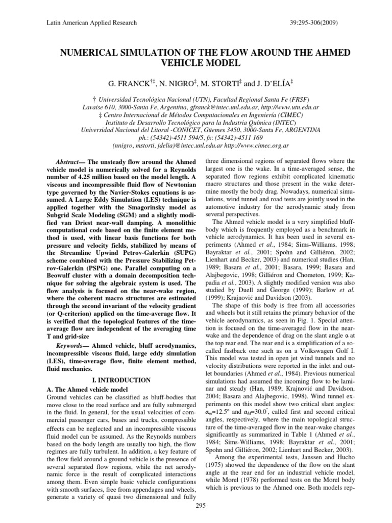 Numerical Simulation of The Flow Around The Ahmed Vehicle Model | PDF ...