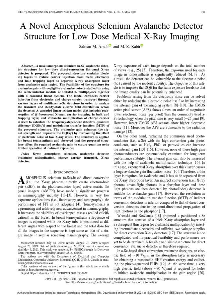 A Novel Amorphous Selenium Avalanche Detector Structure For Low Dose ...
