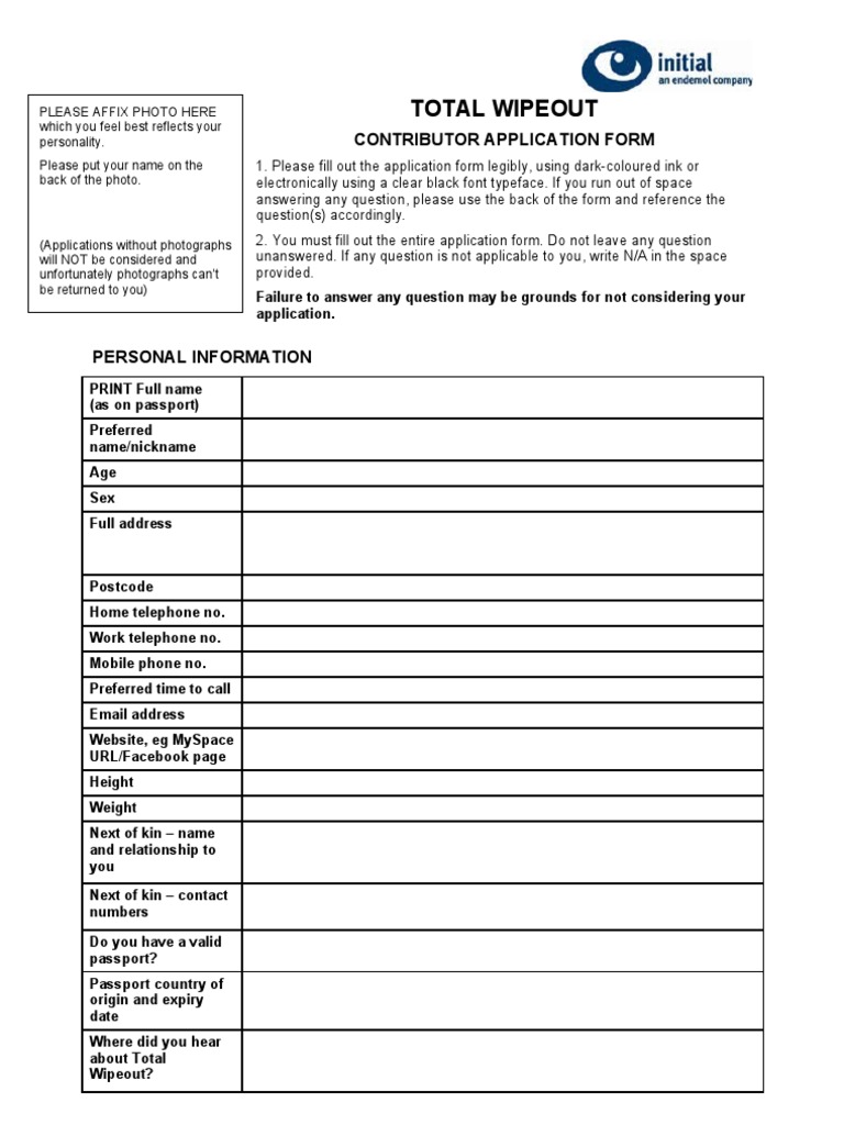 Total Wipeout Application Form11 PDF Race And Ethnicity In The