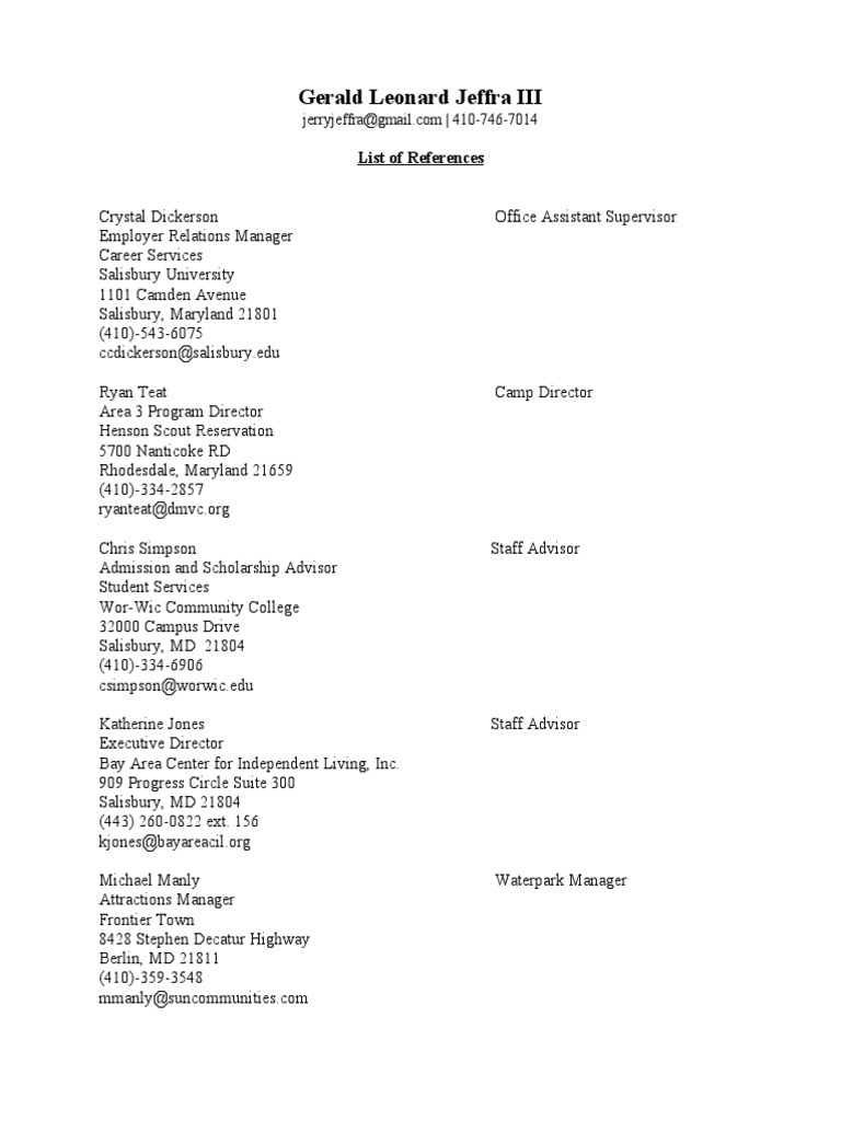 Professional Reference Contacts | PDF