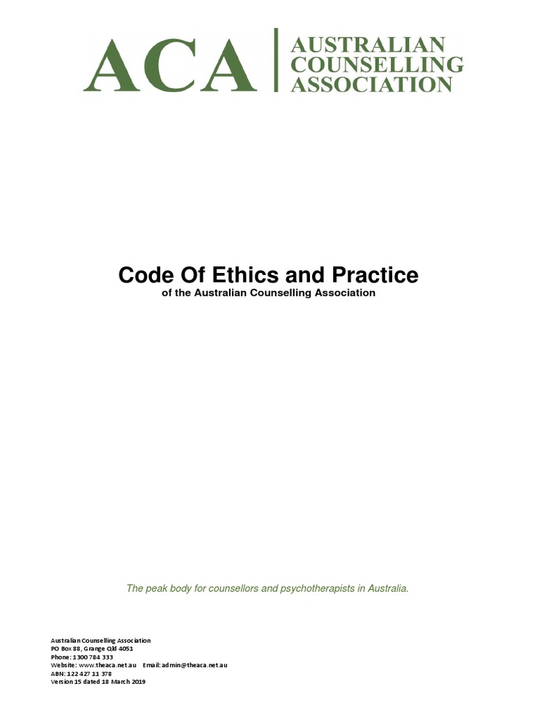 ACA Code of Ethics and Practice Ver15 PDF Confidentiality Lawyer
