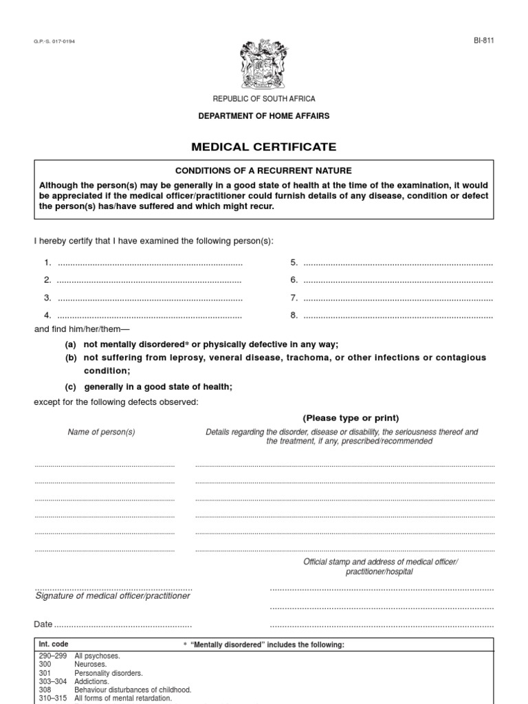 DHA BI-811 Medical Certificate Guide | PDF | Physician | Epidemiology