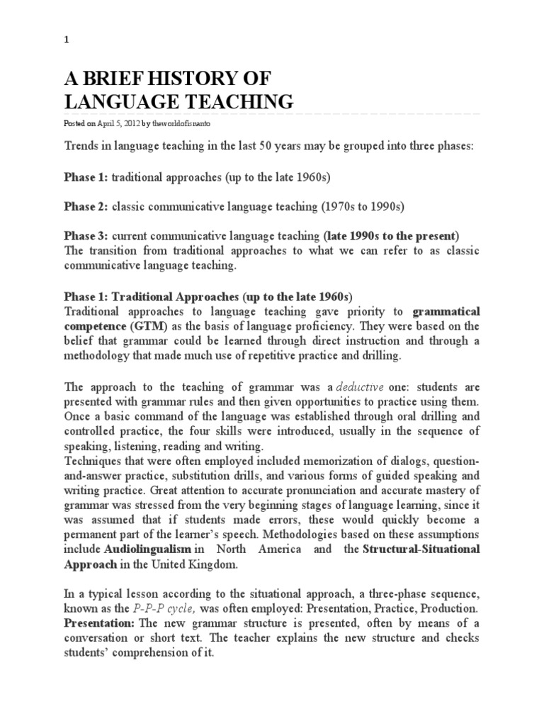 a brief history of language teaching essay