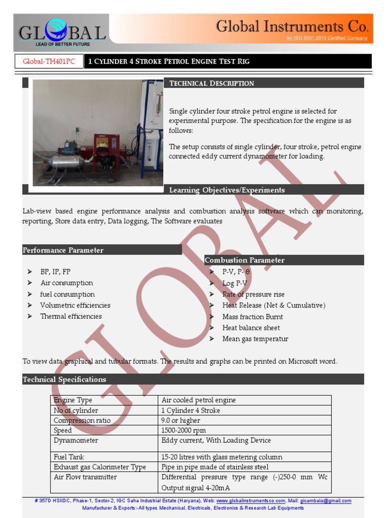 Single Cylinder Petrol Engine Test Rig | PDF | Engines | Gasoline
