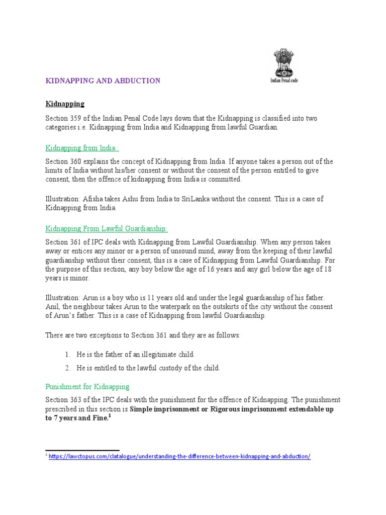 Distinction Between Kidnapping and Abduction | PDF | Kidnapping | Violence