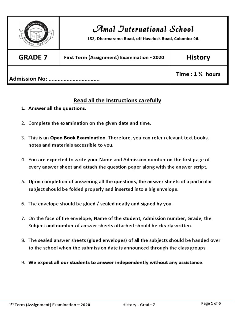 Amal International School Grade 7 History PDF Agriculture