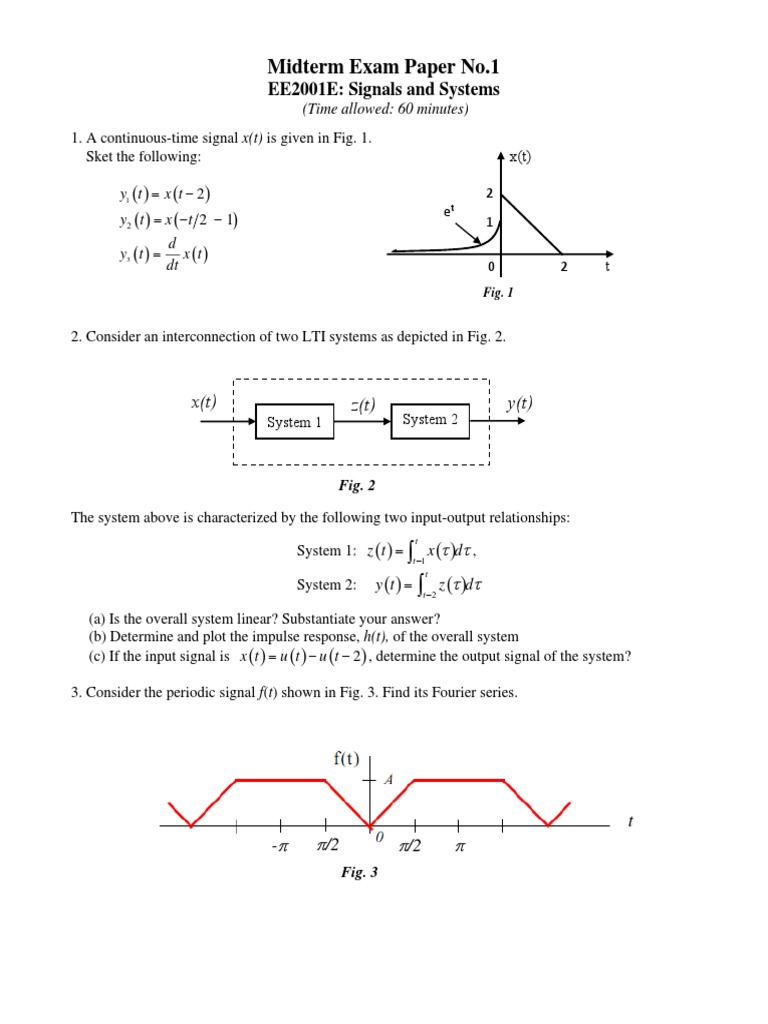 Midterm Exam Paper No.1: EE2001E: Signals and Systems | PDF ...